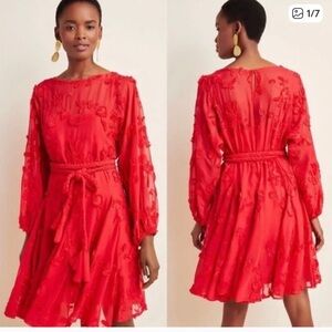 Anthropologie Mare Mare Vibrant Red Long Sleeve Dress